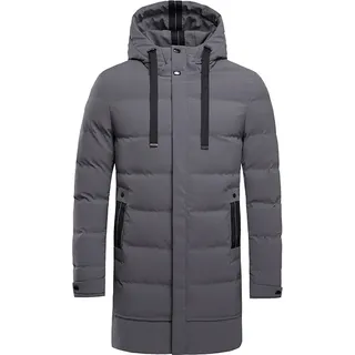 Wintermantel Herren - Steppjacke Herren Lang Daunenjacke mit Taschen Knielang Kapuzenjacke Winterjacke Slim Fit Dicke Outdoorjacke Winter Warm Mantel, Herren , Grau, 3XL - Grau