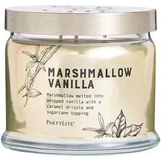 PartyLite Duftkerze im Glas, Marshmallow-Vanille mit Karamell- und Zuckerrohrnoten, 374 ml, 375 ml, 45 Stunden Brenndauer, luxuriöser Duft, ideal zum Verschenken