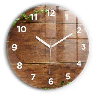 Wallfluent Wanduhr – Stilles Quarzuhrwerk - Uhr Dekoration Wohnzimmer Schlafzimmer Küche - Zifferblatt - weiße Zeiger - 30 cm - Rustikales Holz - Braun