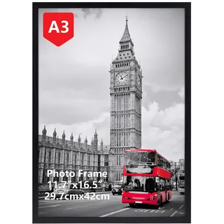 Giftgarden Schwarzer Bilderrahmen A3, Einzel Rahmen für 30x42 cm Fotos und Bilder | Großer Posterrahmen – ausschließlich für horizontale oder vertikale Wandmontage, 29,7x42 cm Fotorahmen