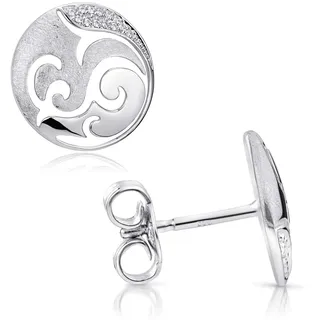 MATERIA Damen Ohrstecker Silber rund matt - 925 Echt-Silber Ohrringe Stecker nickelfrei mit Zirkonia in Etui SO-388-Silber