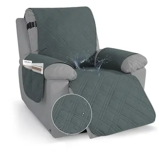 BUERPINKING Sesselschoner mit Taschen, Sesselschoner für Relaxsessel, Sesselbezug für Fernsehsessel & Relaxsessel, rutschfest & Waschbar (Dunkelgrau, Einzelsitz)
