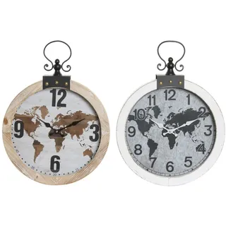 Wanduhr DKD Home Decor 40 x 4 x 54 cm Kristall Eisen Holz MDF Weltkarte (2 Stück)