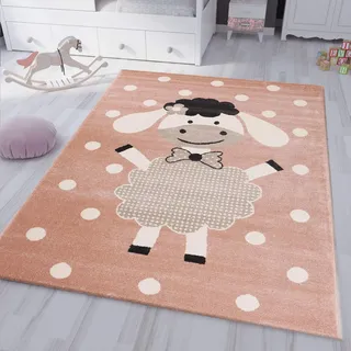 VIMODA kinderteppich kinderzimmer Flauschiger Baby Teppich Happy Schaefchen Kinder Jugendzimmer Rosa, Maße:80x150 cm