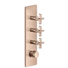 Gessi Inciso+ Fertigmontage-Set für 3/4 Hochleistungs Unterputz-Thermostat, eine Rosette, vertikale Montage, 3 separate Wege, 58226, Farbe: Kupfer PVD