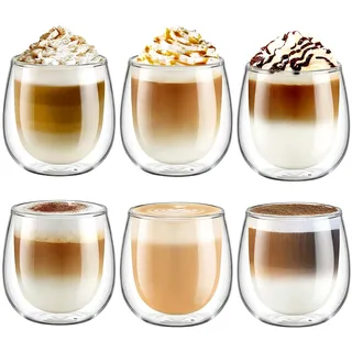 glastal 250ml Doppelwandige Latte Macchiato Gläser Set Borosilikatglas Kaffeetassen Glas 6er Set Kaffeeglas Teegläser für Espresso,Cappuccino,Latte,Iced Americano,Tee,EIS,Milch,Saft