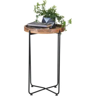 Landscape Beistelltisch , Schwarz, Akaziefarben , Holz , Akazie , vollmassiv , Uni , rund , Rundrohr , 43x66x43 cm , Handmade in India , rostfrei , Wohnzimmer, Wohnzimmertische, Beistelltische, Beistelltische Holz