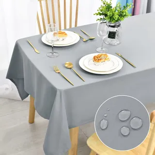 DWCN Silver grau Tischdecke Fleckschutz Abwaschbar Wasserdicht 130x130cm | Tischwäsche Lotuseffekt Wasserabweisend, Waschbar Tischtuch für Esszimmer, Garten, Party, Hochzeiten oder Haushalt,