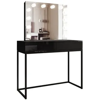 lookway Schminktisch BLANCO LOFT ELITE mit Spiegel und Beleuchtung Schwarz Hochglanz Push Open