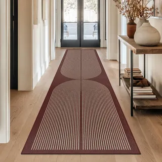 Capslpad Teppich Läufer Flur 80x300cm Jute Aussehen KüchenTeppich Natürlich Waschbar Teppich Rot rutschfest Küchenläufer Korridor läufer Flur Küche,Schlafzimmer, Balkon