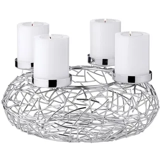 Edzard Adventskranz Milano, AST-Design, Durchmesser 28 cm, für Kerzen Durchmesser 6 cm, Edelstahl vernickelt Ø silberfarben, moderner Kerzenhalter, perfekt für Cornelius Dauerkerzen von Edzard