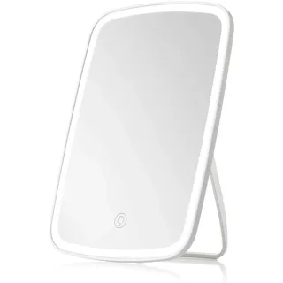NEZZOE Schminkspiegel mit Beleuchtung, Wiederaufladbarer Tragbarer Beleuchteter Kosmetikspiegel, LED Dimmbarer Touchscreen Tischspiegel, Faltbarer Reisespiegel