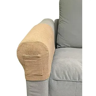 Skybook Armlehne Stuhlhussen mit 1 Tasche Stretch Sessel Couch Armlehne Bezug Anti-Rutsch Spandex Polyester Sofa Stuhl Armkappen Schonbezüge für Möbelschutz 2er Set (Sand)