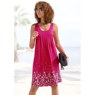 Beachtime Strandkleid "mit Blumenprint am Saum, lockeres Hängerchenkleid mit Zierfalten" Ohne Taschen Leichtes Sommerkleid aus Viskose, Jerseykleid, A-Linien-Kleid, casual, beere