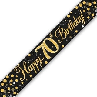 Fizz Banner zum 70. Geburtstag, holografisch, 2,7 m, Schwarz/Gold