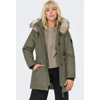 Parka ONLY "ONLIRIS FUR WINTER PARKA LIFE CC OTW", Damen, Gr. XS, beige (stone gray detail:nature fur), Web, Obermaterial: 100% Polyester, unifarben, regular fit taillenbedeckt, hoch geschlossener Ausschnitt, Bündchen, Jacken Parka, Kunstfaser