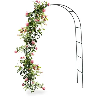 Relaxdays Torbogen Rankhilfe für Kletterpflanzen und Rosen 240 cm, Rosenbogen aus Metall witterungsbeständig, grün, 240 x 140 x 38 cm