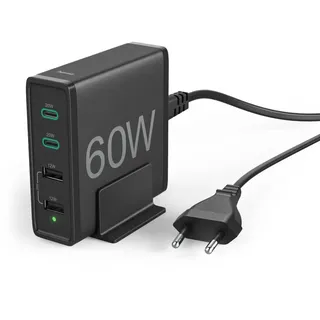 Hama Ladestation, 60 Watt, 4-fach (2x PD/QC USB-C, 2x USB-A), Schwarz