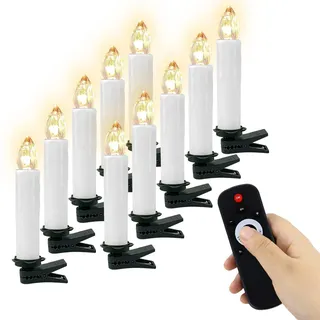LED Weihnachtsbaumkerzen, Weiß, 10er Set, Christbaumkerzen kabellos (nicht mit Batterien), mit timer und Fernbedienung Dimmbar weihnachtsdeko - Weiß