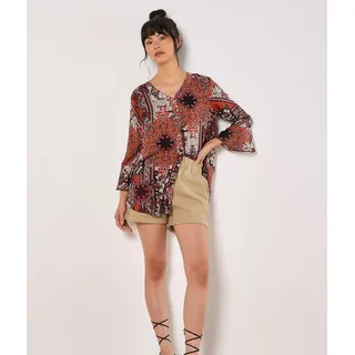 Apricot Blusentop "Bluse mit Schaldruck" mit Trompetenarmen, orange