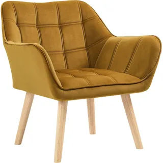 Ohrensessel Einzelsessel Relaxsessel mit Samt, skandinavisch, erhöhte Beine, samtartiges Polyester, Gelb 67x61,5x71 cm