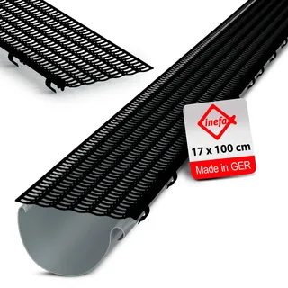 INEFA Laubfangstreifen 100cm, Ø100-160mm Schwarz Kunststoff | Dachrinnen Laubschutz für halbrunde Regenrinnen, Polyproline Dachrinnenabdeckung, Dachrinnenschutz