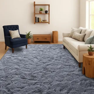 SOANNY Teppich Wohnzimmer Waschbar Anti-Rutsch 120x180 cm, Grau | Hochflor, Langflor, Flauschig, Weich, Einfarbig, Pflegeleicht, Für Wohnzimmer Schlafzimmer Kinderzimmer Büro Bettumrandung