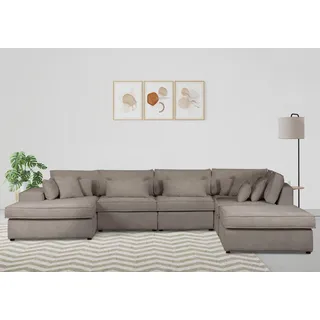 otto home Wohnlandschaft »Florid U-Form« 360x75x260 cm Cord Ottomane links grau/taupe