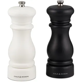 Cole & Mason Southwold Salz und Pfeffermühle Set, Schwarz/Weiß, 16,5 cm | Pfeffer und Salzmühle Geschenkset, einstellbarem Mahlgrad, langlebig, hygienisch Gewürzmühle, Lebenslange Mechanik-Garantie