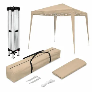 Wasabi Faltpavillon 3x3 m Wasserdicht – Garten Pavillon Stabil – Klappzelt für Garten, Terrasse, Camping und Strand – Schnellaufbau – Mit Tragetasche (Beige)