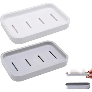 2 Stück Seifenschale Mit Ablauf, Seifendose Mit Abtropfschale, Seifenschalen, Seifenhalter Kunststoff Mit Deckel, Seifenspender Für Dusche, Trocken, Stoppen Sie Matschige Seife (Weiß,Grau)