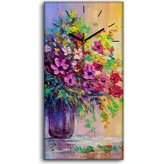 Leinwand Wanduhr Wandkunst Uhr 30x60 Foto groß einen Blumenstrauß zu malen - schwarze Hände - Braun