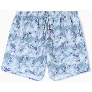 Emporio Armani Herren Boxer Badehose, Seepferdchen-Print mit Schiefermuster, M