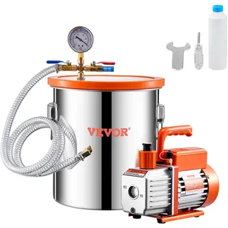 Vevor 18,93 L Vakuumkammer & 3,5 CFM Pumpe, Edelstahlkammer, einstufiges Vakuumpumpen-Entgasungskammerset, mit Acryldeckel, Öl, 1,5 m Schlauch, Vacuum Pump Kit zum Entgasen von Harz-Silikon-Epoxiden