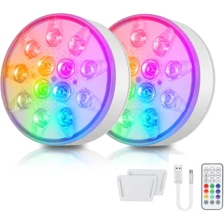 2 Stück LED Poolbeleuchtung Unterwasser Wiederaufladbare, Unterwasser Licht mit Fernbedienung, IP68 Wasserdichte Teichbeleuchtung, Für Pool, Springbrunnen, Teiche, Aquarien, Hochzeiten, 16 Farben