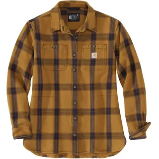 Carhartt Damen Loose Fit Heavyweight Twill Long-Sleeve Plaid Work Utility Button Down Shirt, Carhartt Brown, M EU