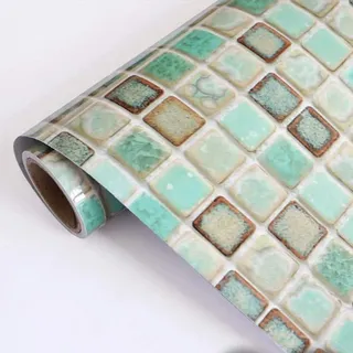 Hode Klebefolie Möbel Möbelfolie Selbstklebende Mosaik Folie Dekorfolie für Tür Küche Küchenschrank Fensterbank Schrank Schminktisch PVC Grün 40X200cm