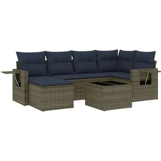 vidaXL 7-teiliges Gartensofa-Set mit Kissen, grau, Polyrattan - Grau