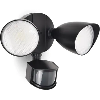 LUTEC 21W PIR LED-Sicherheitsleuchte Außenleuchte mit Sensor Flutlicht mit PIR 1700 LM 5000K LED Integrierte Doppelkopf-Flutlicht, Außenbereich für Terrasse, Garten, Hof Schwarz