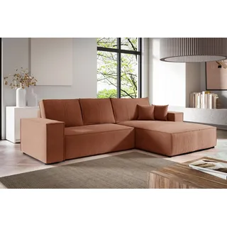 Fun Möbel Ecksofa Schlafsofa CORUNIA Stoff Aragon Orange Ottomane Rechts - Orange