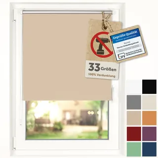 Blumtal Verdunkelungsrollo ohne Bohren 80x210cm - Thermorollo/Verdunklungsrollo 100% Verdunkelung - Klemmrollos für Fenster ohne Bohren - 4-lagiges Rollo UV-beständig - Window Blinds Taupe