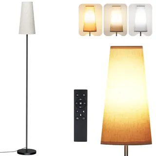 Jixviqi LED stehlampe wohnzimmer mit schirm 9W, LED Leselampe Stehlampe dimmbar mit Fernbedienung&Fußschalter, 170cm Hohe mit Leinen-Lampenschirm & LED-Lampen Nachtlicht Kinder (Mit Fernbedienung)