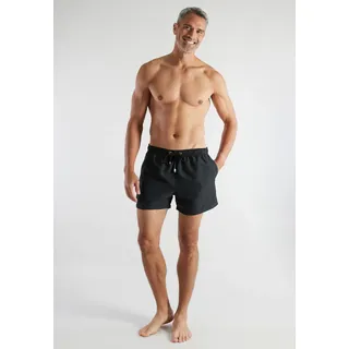 Badeshorts BUGATTI, Herren, Gr. 9, N-Gr, schwarz (schwarz, dunkel, uni), Popeline, Polyester, unifarben, Badehosen Badeshorts, basic, mit Kordelzug, bequem