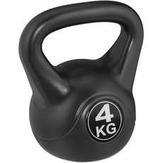 Bild Kettlebell 4 kg, Kugelhantel Kunststoff, Fitness Workout, Schwunghantel, Damen & Herren, Kugelgewicht, schwarz