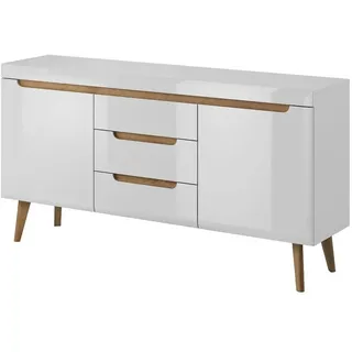 Furniture24 Kommode Sideboard NORDI in Skandinavische Stil Weiß/Weiß Hochglanz - Weiß