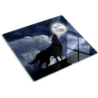 Tulup Glasplatte 60x52 cm Wolf Heute ist Vollmond , Schwarz , Glas , 60x0.4x52 cm , Küchen, Küchenelektrogeräte, Herde, Herdabdeckplatten