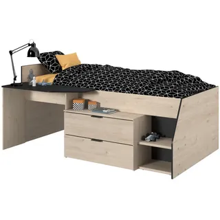 Parisot Hochbett Milky 90 x 200 cm Eiche schwarz