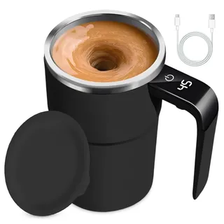 Selbstrührende Tasse,Magic Mug Selbstrührender Becher Self Stirring Mug Milk Coffee Cup,Edelstahl,Kakao Tasse Smart Cup Für Kaffee, Tee, Heiße Schokolade, Milch, Kakao, Protein (Model 2 Black)