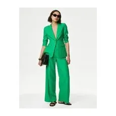 Womens M&S Collection Linen Rich Pleated Wide Leg Trousers - Medium Green, Medium Green - 6-SHT