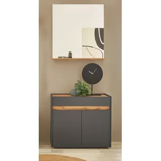 Garderoben Spiegel und Kommode in anthrazit mit Eiche CRISP-61, modern - Grau